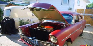 NOVEMBER 2022: A FORMER TRACK STAR 1956 CHEVY 2-DOOR POST IS NOW AN OLD SCHOOL ROAD ROCKET