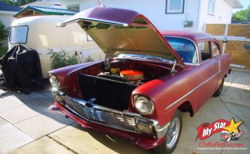 NOVEMBER 2022: A FORMER TRACK STAR 1956 CHEVY 2-DOOR POST IS NOW AN OLD SCHOOL ROAD ROCKET